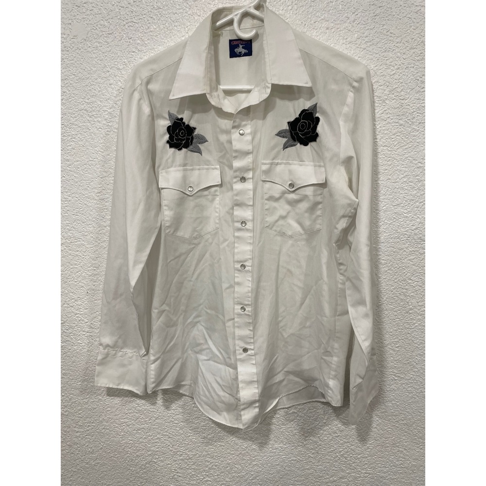 Men's Vintage Chute #1 Western Shirt White Embroidered Ranch Rodeo